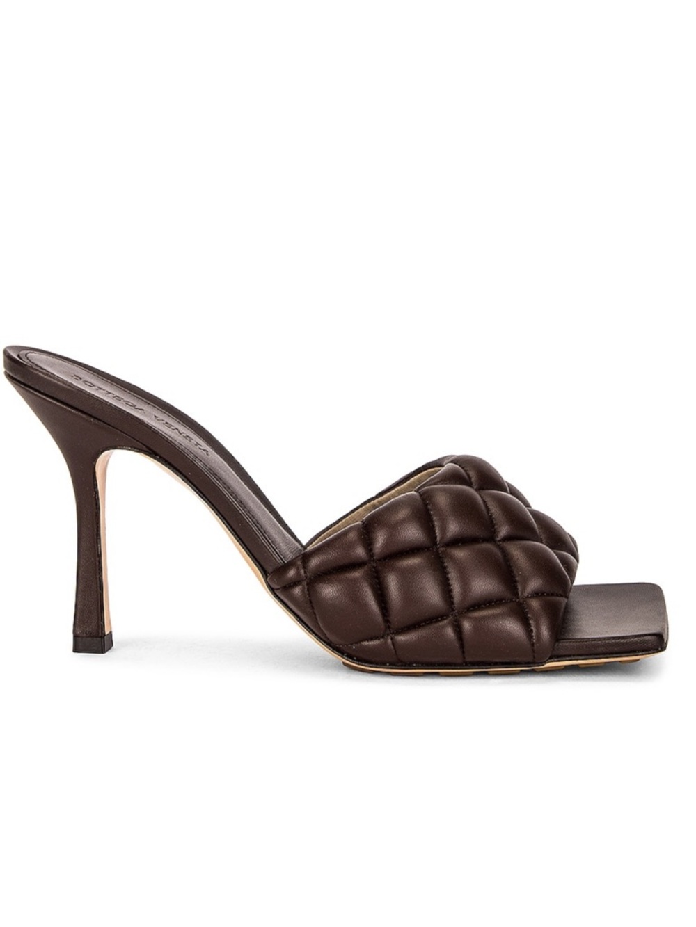 Bottega Veneta Quilted Brown Leather High-Heel Slide Sandal 37.5